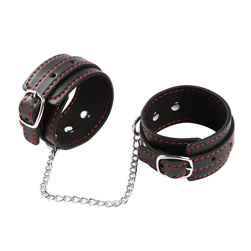 Manette per polsi in pelle regolabili con catena metallica per bondage taglia unica ohmama fetish