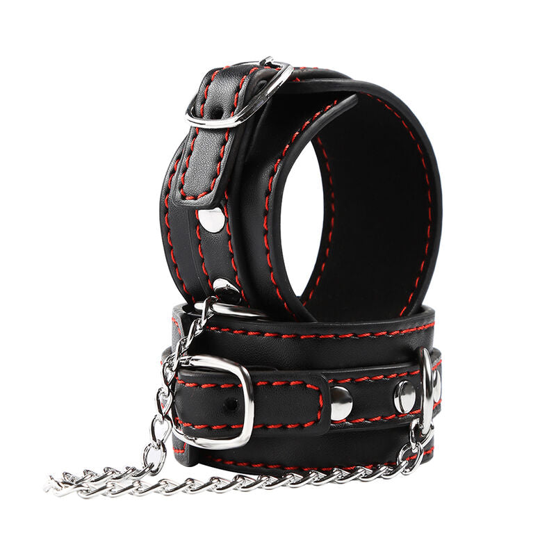 Manette per polsi in pelle regolabili con catena metallica per bondage taglia unica ohmama fetish