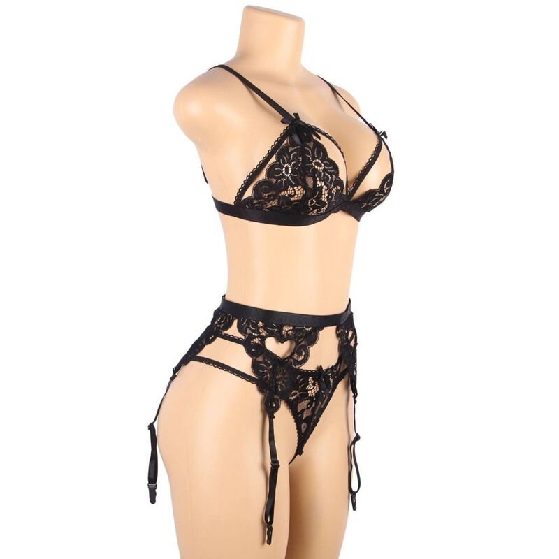 Set lingerie tre pezzi nero comfort ed eleganza design esclusivo reggiseno reggicalze perizoma SUBBLIME SETS