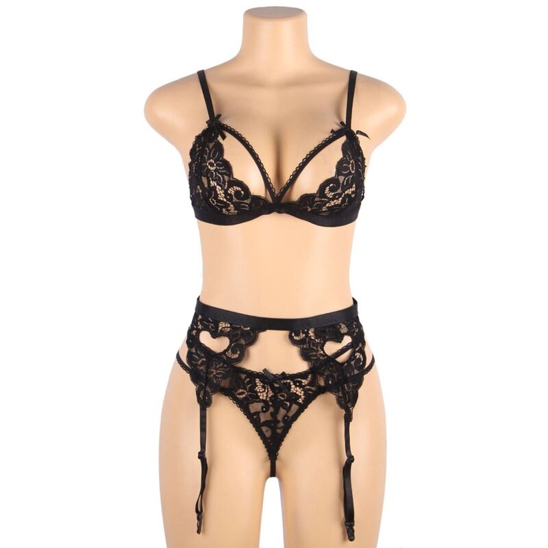 Subblime - Three Piece Set Bra + Suspender Belt + Thong S/M