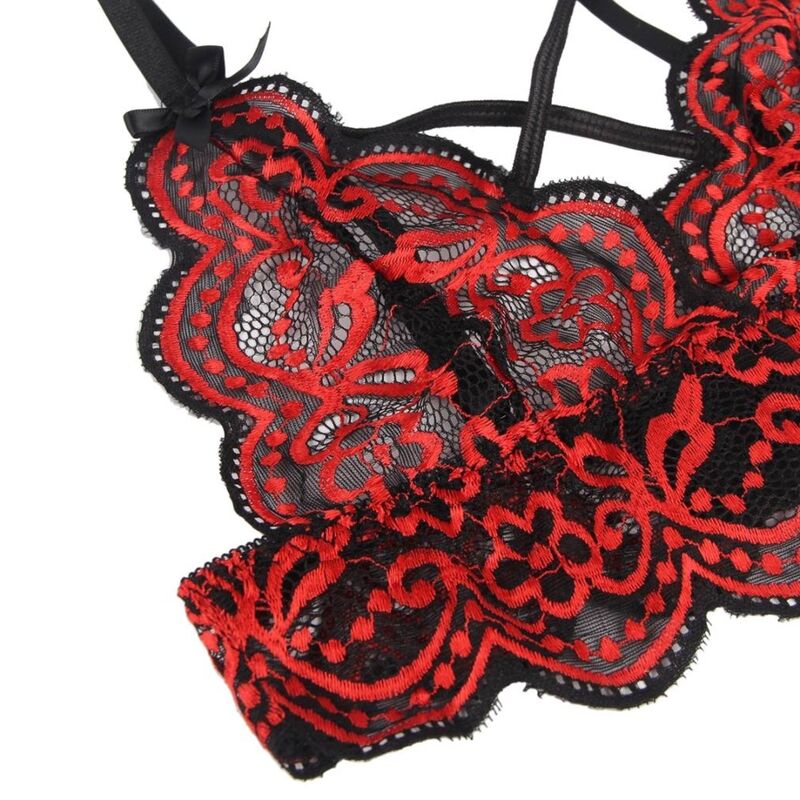 Set intimo donna due pezzi pizzo e perizoma regolabile rosso nero elegante e sensuale Subblime Sets