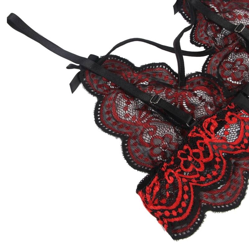 Set intimo donna due pezzi pizzo e perizoma regolabile rosso nero elegante e sensuale Subblime Sets
