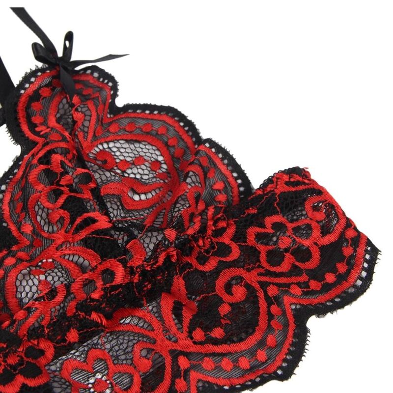 Set intimo donna due pezzi pizzo e perizoma regolabile rosso nero elegante e sensuale Subblime Sets