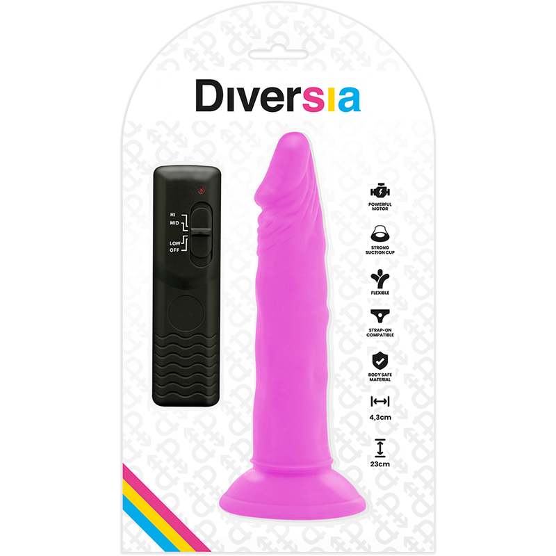 Dildo fallo vibrante flessibile viola 23 cm con ventosa resistente e telecomando per giochi in coppia Diversia