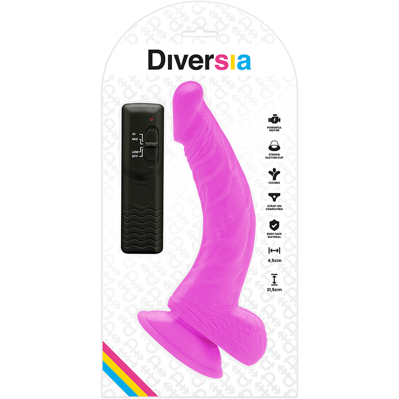 Dildo vibrante flessibile viola con ventosa compatibile con imbracature telecomandato 21.5 cm per piacere sessuale Diversia