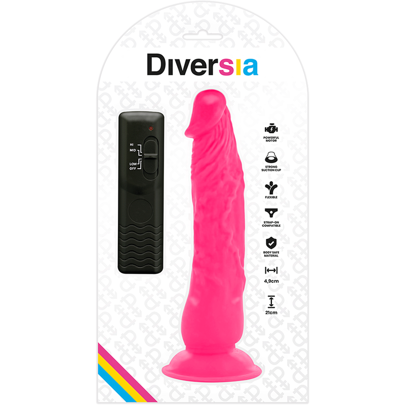 Dildo vibrante flessibile rosa 21 cm con ventosa resistente compatibile con imbracature e sicuro per il corpo Diversia