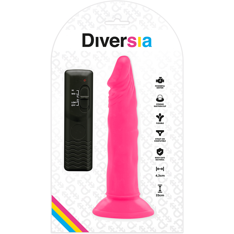 Diversia - Flexible Dildo With Vibration Pink 23 Cm -O- 4.3 Cm