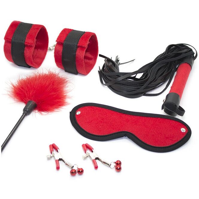 Set bondage sadomaso rosso nero in kit 5 accessori gioco di coppia ohmama