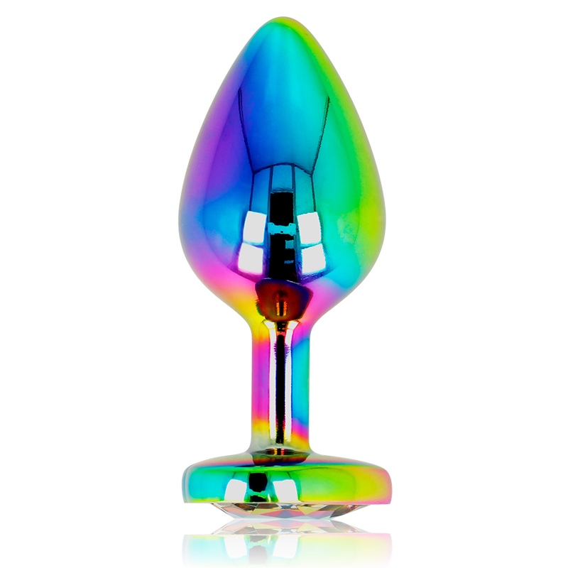 plug anale metallizzato iridescente multicolore con testa a forma di diamante misura 8 cm x 3.3 cm ohmama anal