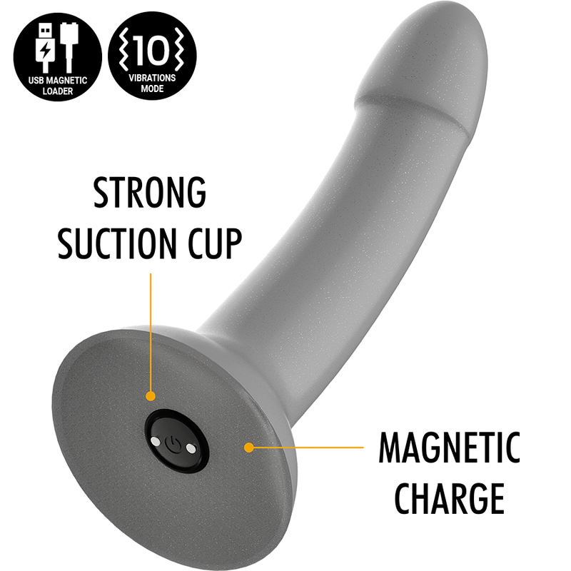 Vibratore compatibile wireless Mythology Rune Majestic Dildo S 12.5 cm argento con tecnologia Watchme MYTHOLOGY