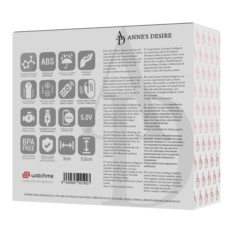 Vibratore per slip panty nero impermeabile con controllo remoto Watchme 7 modalità silicone morbido ricaricabile Annes Desire
