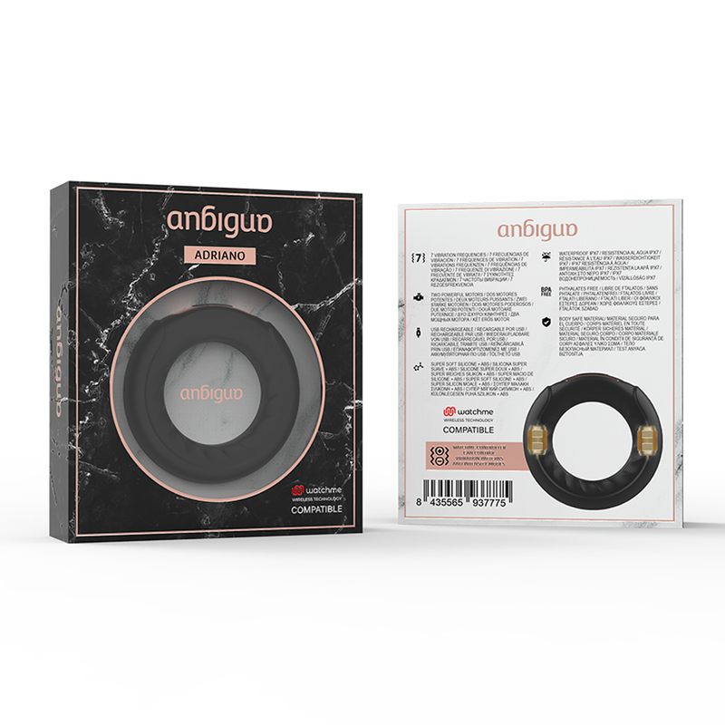 Anello fallico vibrante con 7 modalità stimolazione pene e testicoli compatibile tecnologia wireless Adriano Anbiguo