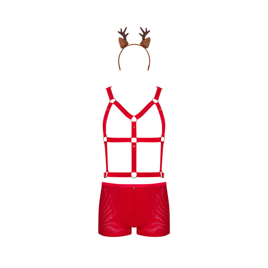 set intimo natalizio sexy renna con slip rosso e imbracatura regolabile per look intrigante Obsessive XMAS