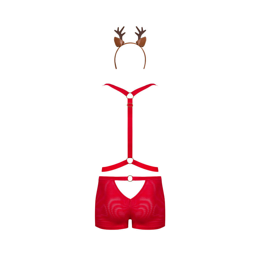 set intimo natalizio sexy renna con slip rosso e imbracatura regolabile per look intrigante Obsessive XMAS