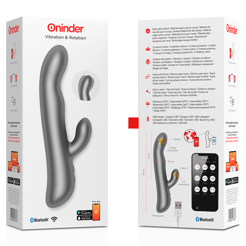 Vibratore rabbit con vibrazione e rotazione con controllo app a distanza in silicone medico Oninder