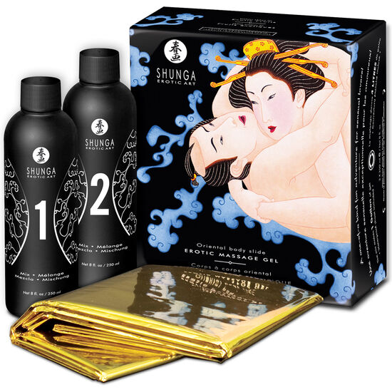 Gel per massaggio erotico corpo a corpo orientale frutta esotica 2x250ml SHUNGA KITS