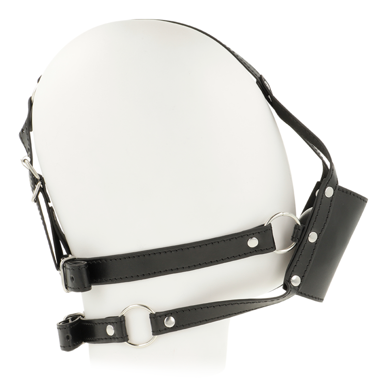 Museruola in pelle nera con fibbie regolabili per giochi bondage e fetish Ohmama Fetish