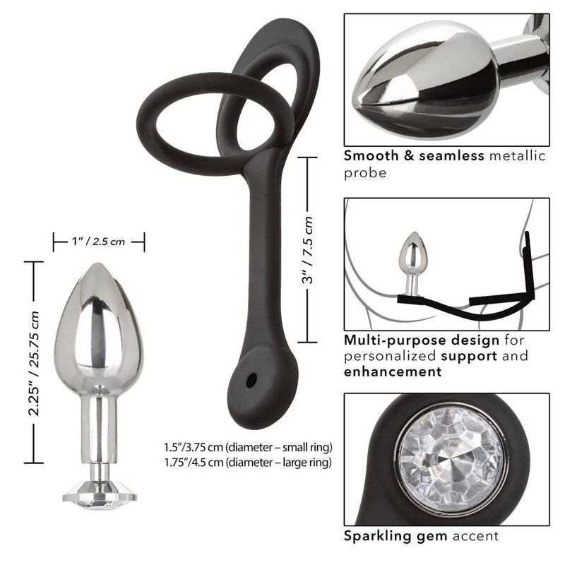 plug anale metallo a goccia con doppio anello silicone per pene testicoli regolabile facile pulizia california exotics