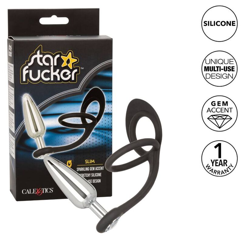plug anale metallo sottile con doppio anello silicone per piacere e stimolazione temperatura california exotics