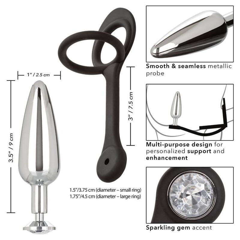 plug anale metallo sottile con doppio anello silicone per piacere e stimolazione temperatura california exotics