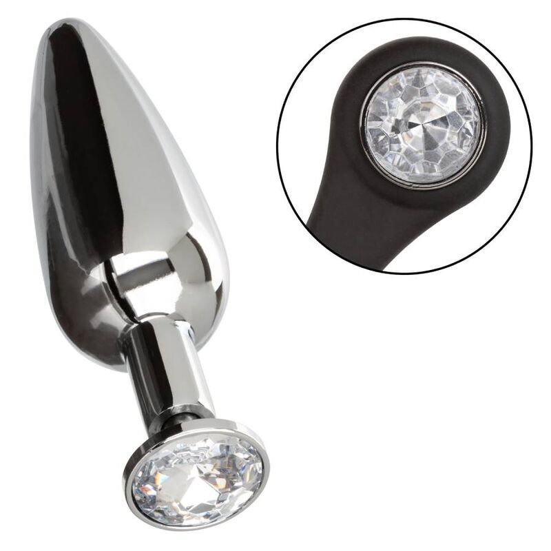 plug anale metallo sottile con doppio anello silicone per piacere e stimolazione temperatura california exotics