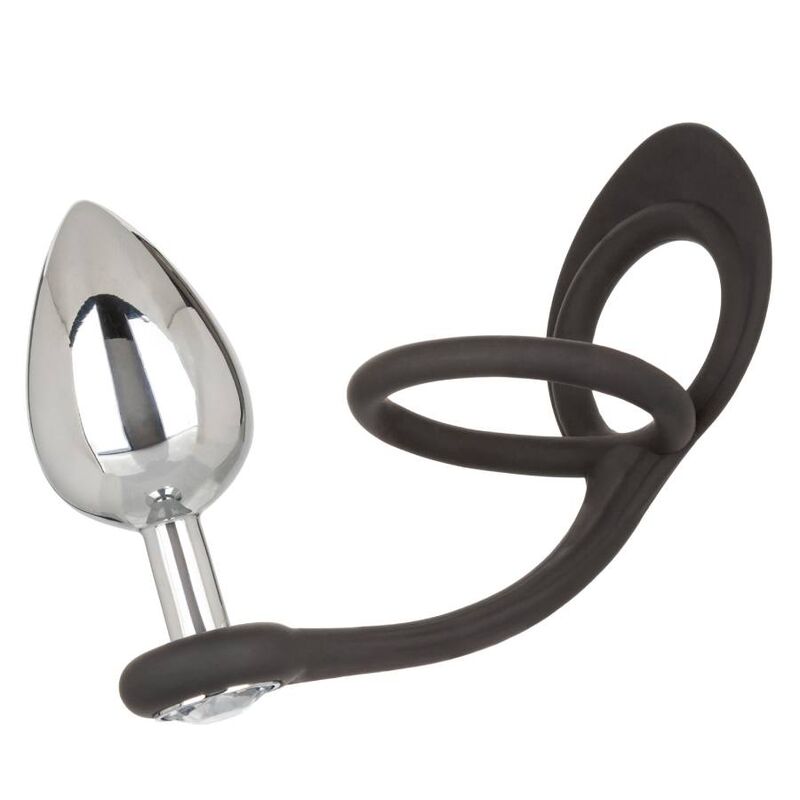 Plug anale in metallo con forma a goccia XL con doppio anello falloco in silicone per pene e testicoli california exotics
