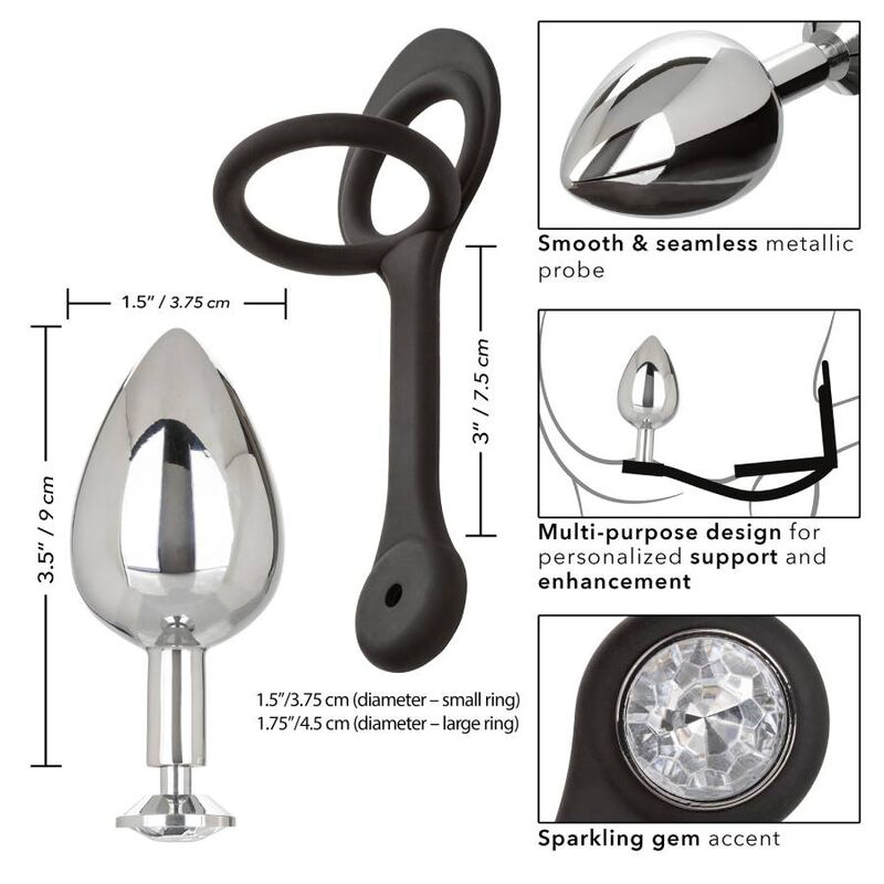plug anale xl in metallo con doppio anello fallo in silicone per pene e testicoli miglioramento supporto californiano california exotics