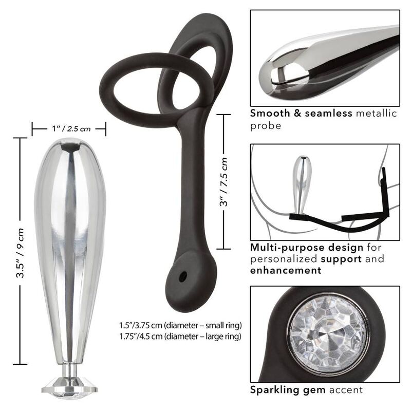 plug anale metallo con doppio anello in silicone per supporto e stimolazione gioco temperatura california exotics