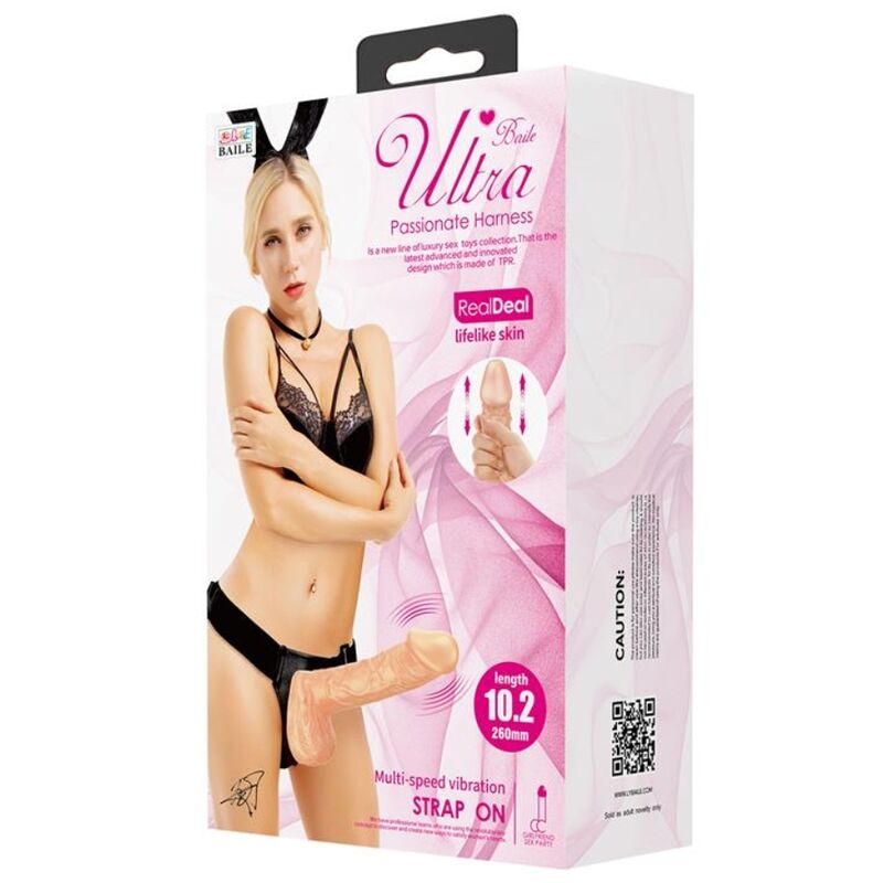 Strap-on imbragatura regolabile elastica con fallo vibrante flessibile morbido realistico per penetrazione 26 cm Baile Harness Collection