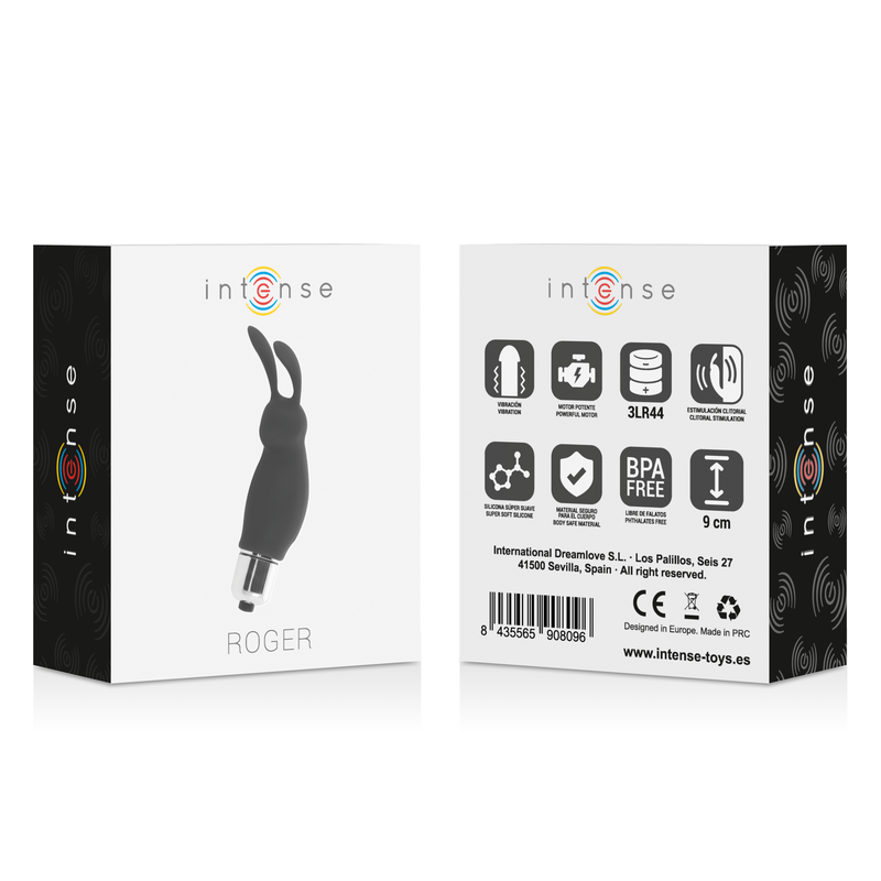 Vibratore stimolatore ergonomico per tutte le zone erogene Roger Rabbit nero potente silenzioso alimentato a batterie INTENSE FUN