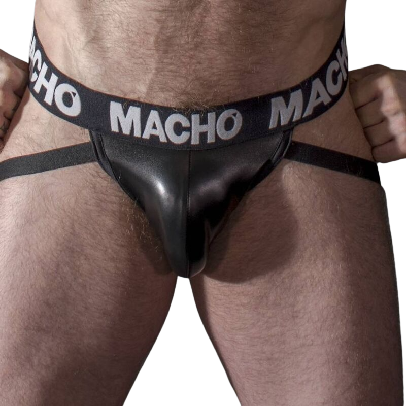 jockstrap nero similpelle elastica uomo con fascia multicolore collezione fetish 2023 taglia S Macho Underwear