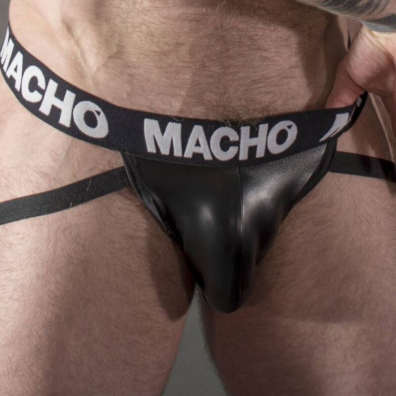 jockstrap nero similpelle elastica uomo con fascia multicolore collezione fetish 2023 taglia S Macho Underwear