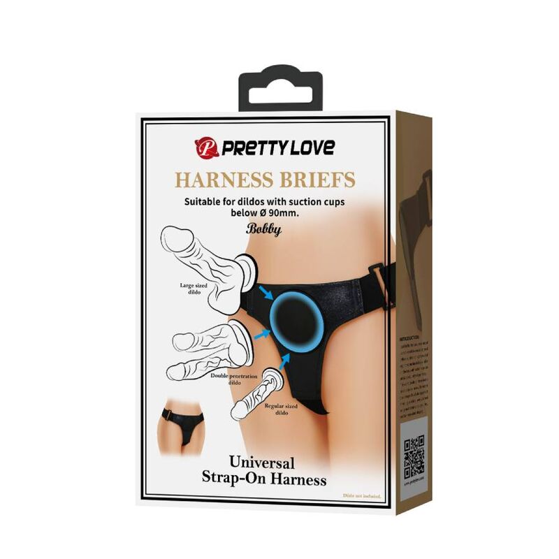 Slip con imbracatura universale nero impermeabile elastico regolabile per vibratori e dildo Pretty Love