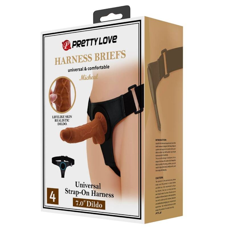 Strp-on con dildo fallo realistico 20 cm con imbragatura regolabile per esperti e principianti in tessuto elastico impermeabile Pretty Love
