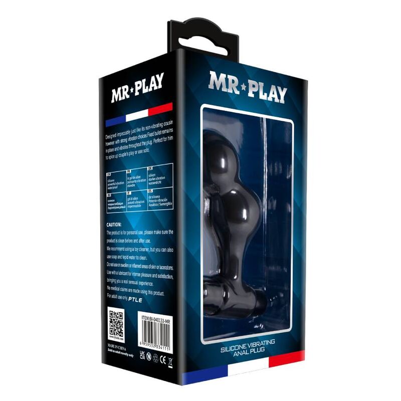 Plug anale vibrante nero in silicone a 10 funzioni con proiettile blu per piacere intenso e comfort Mr Play