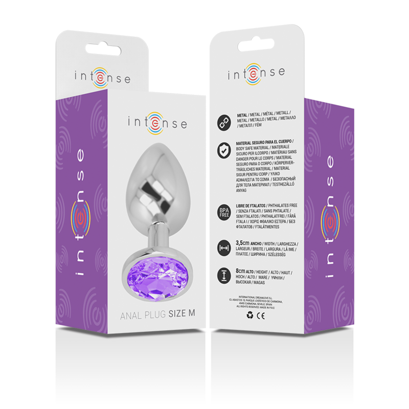 plug anale gioiello in metallo con testa diamante viola 8 cm alta qualità senza ftalati intense anal toys