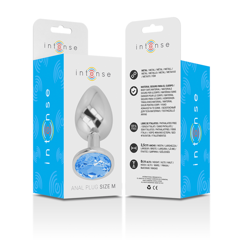 Plug anale di alluminio con testa diamante celeste taglia M alta qualità Intense anal toys