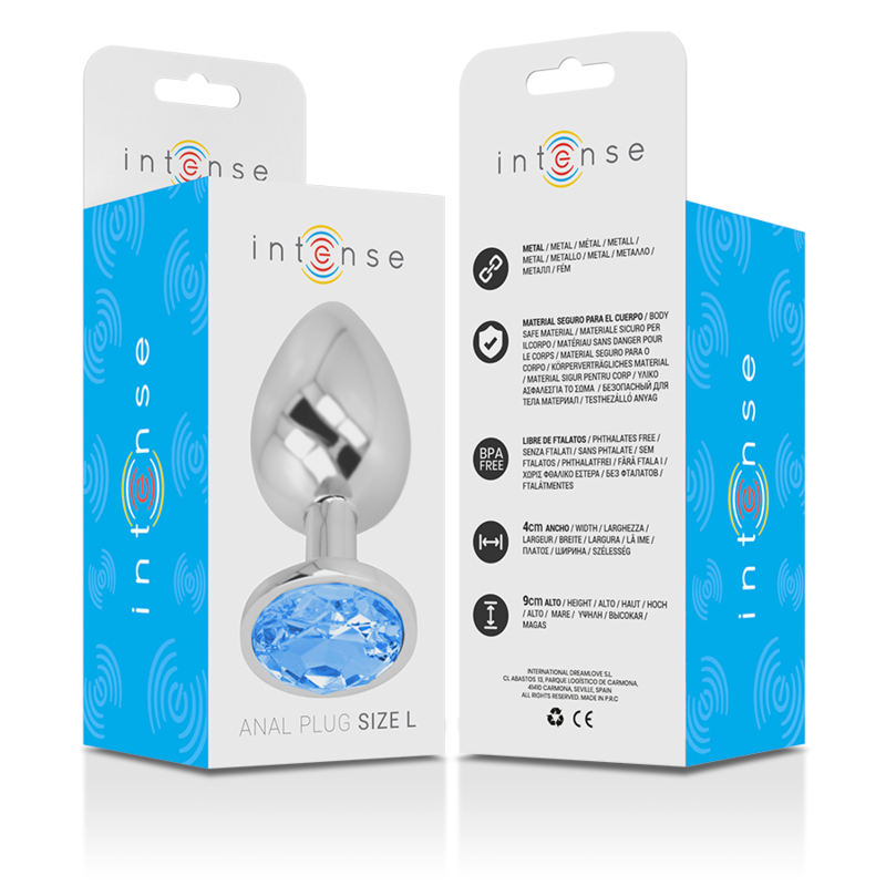 Plug anale in alluminio con testa a diamante color celeste per stimolazione e piacere INTENSE ANAL TOYS