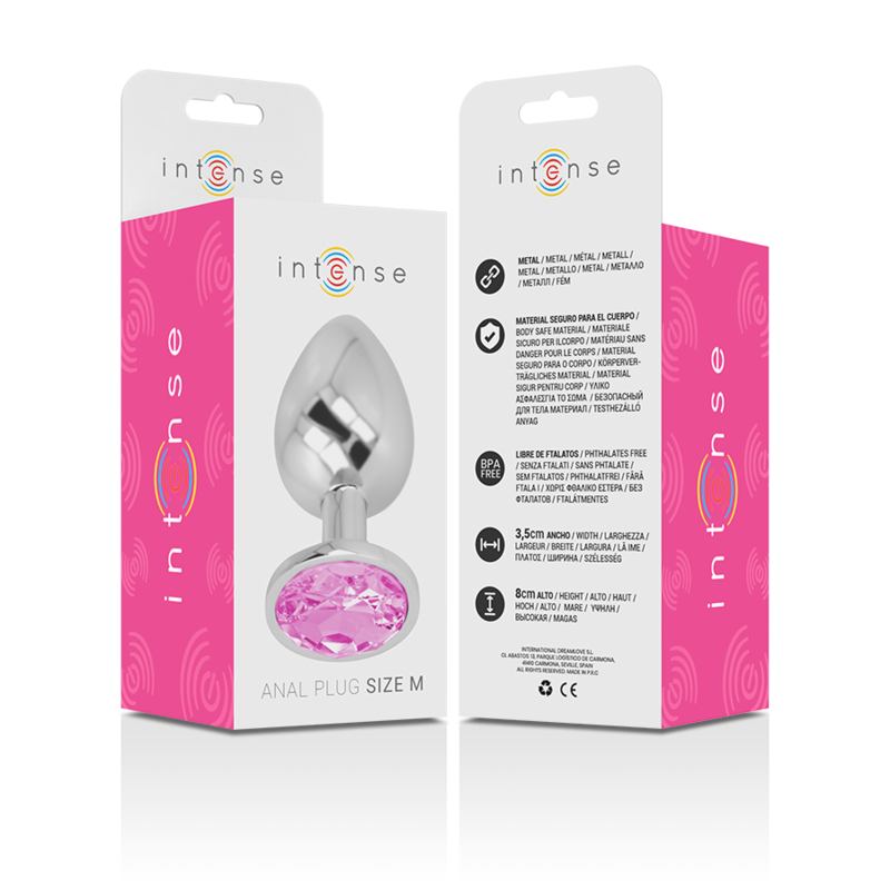 Plug anale in metallo con pietra scintillante rosa dimensioni medie per stimolazione glamour e sicura Intense Anal Toys