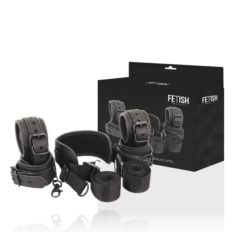 Imbracatura costrittiva sexy sadomaso con 4 punti di aggancio manettette e cavigliere regolabile in neoprene fetish