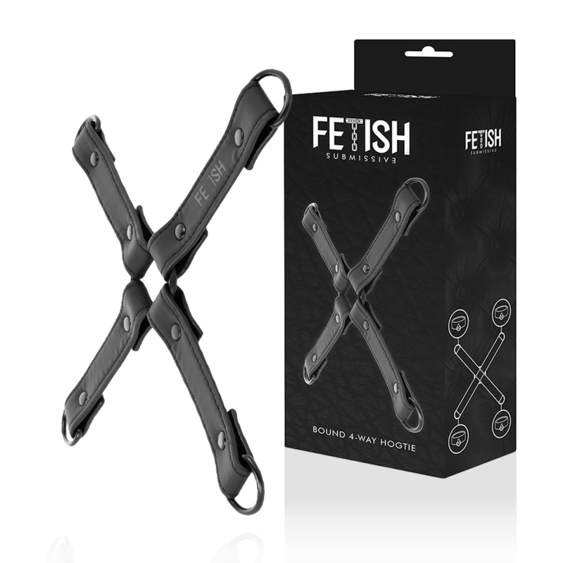 Imbracatura costrittiva a croce con 4 punti di fissaggio e ganci da trazione in pelle vegana fetish bdsm