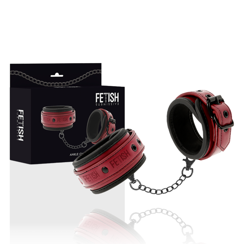 Manette polsiere di sottomissione in pelle rossa e neoprene nero cinghia regolabile con catena e moschettone regolabile bondage