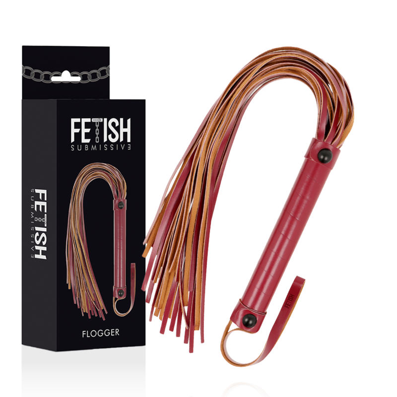 Frustino in pelle vegana con cornidi in pelle a strisce fetish color rosso bondage bdsm