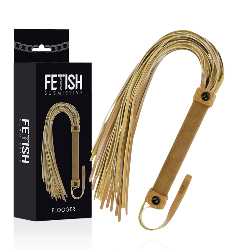 Frustino in pelle vegana con cornidi in pelle a strisce fetish color cuoio bondage bdsm