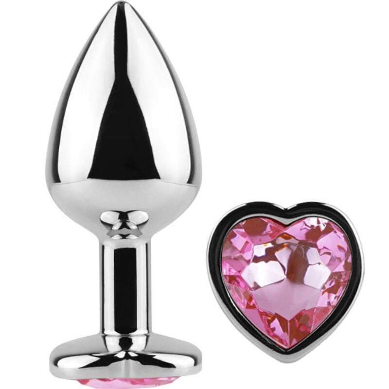 Plug anale in metallo con testa a cuore color diamante fucsia 7cm secreatplay