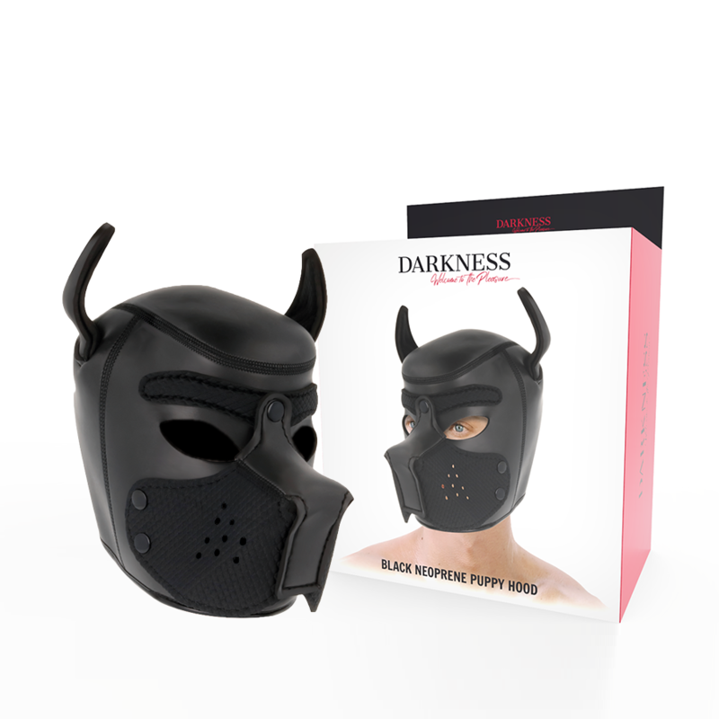 Maschera dog integrale sadomaso in neoprene con apertura sulla bocca taglia M darkness