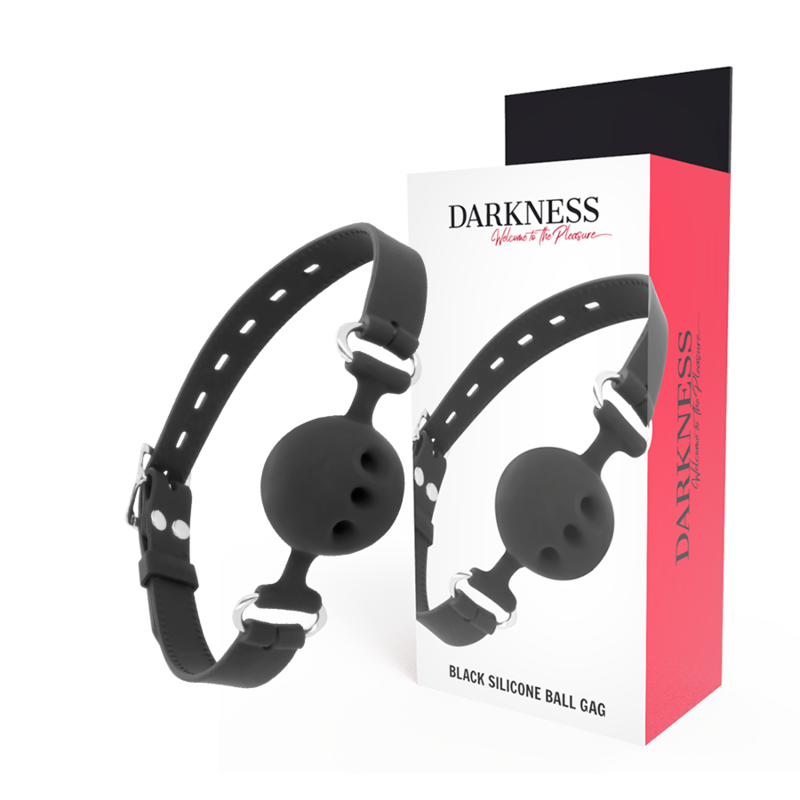 Morso bavaglio constrittivo con palla traspirante regolabile in silicone nero bondage 