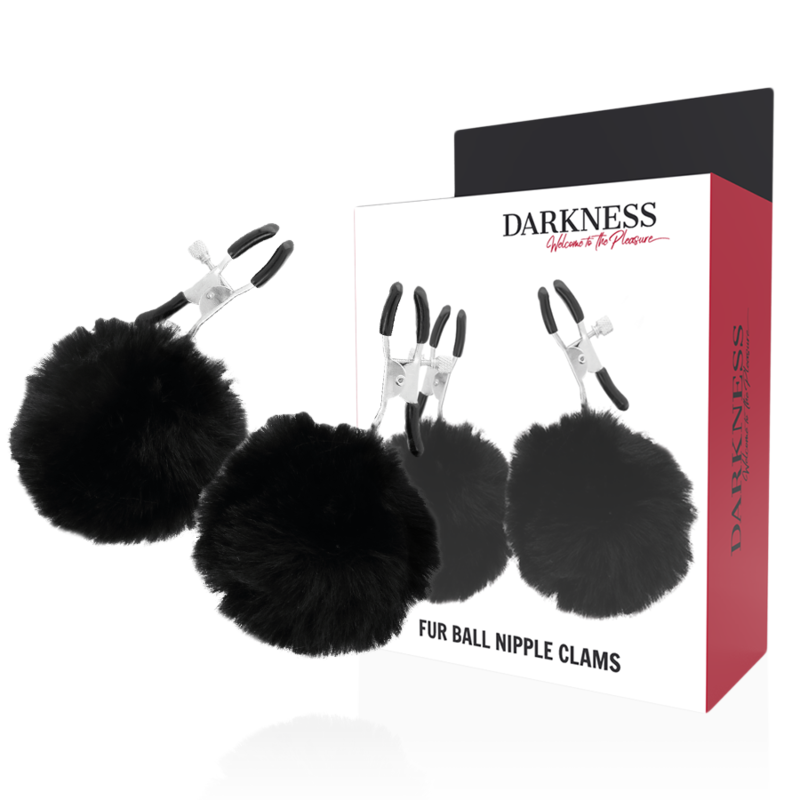 Pinze per capezzoli con pon pon in peluche nero morsetto con tensione regolabile darkness