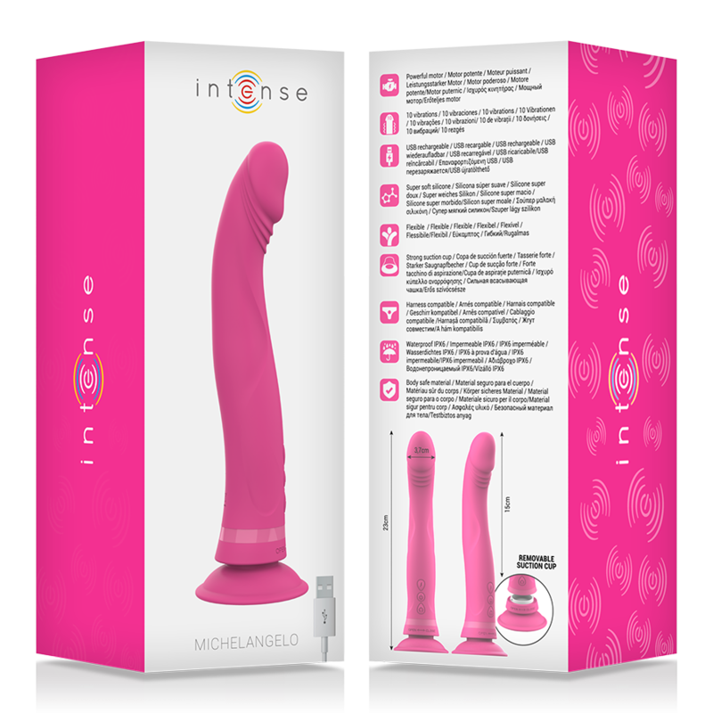 Intense - Gode vibrateur en silicone rose Michelangelo