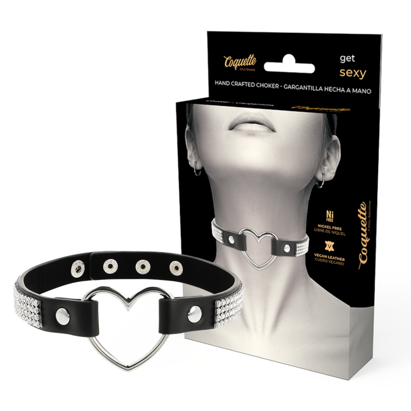 Girocollo collare in pelle vegana con decoro in acciaio cuore coquette desire